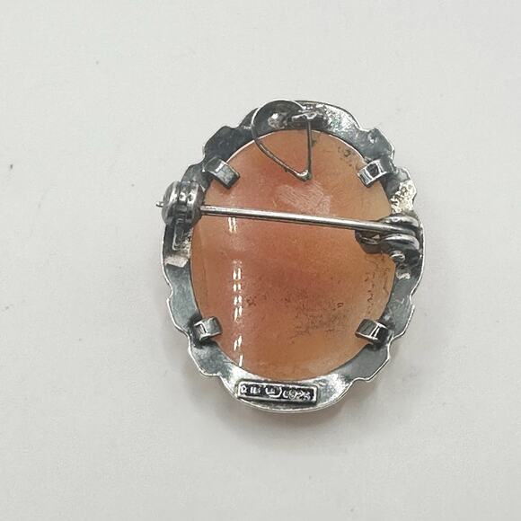 Cameo Sterling Silver Brooch Pin Victorian Ladies Head Profile Vintage Jewelry - Picture 2 of 12